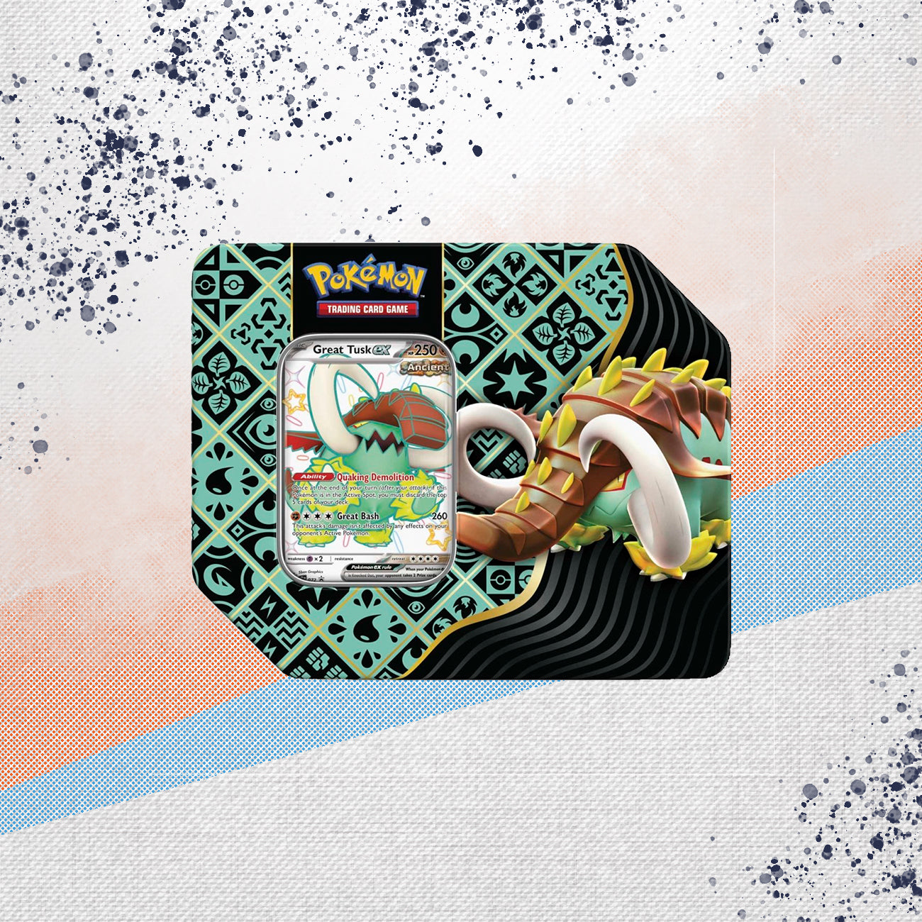 Pokemon Paldean Fates Great Tusk EX Tin